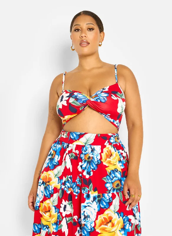 Analise Floral Print Crop Top Lace Blend Ribbed Blend Corduroy Blend
