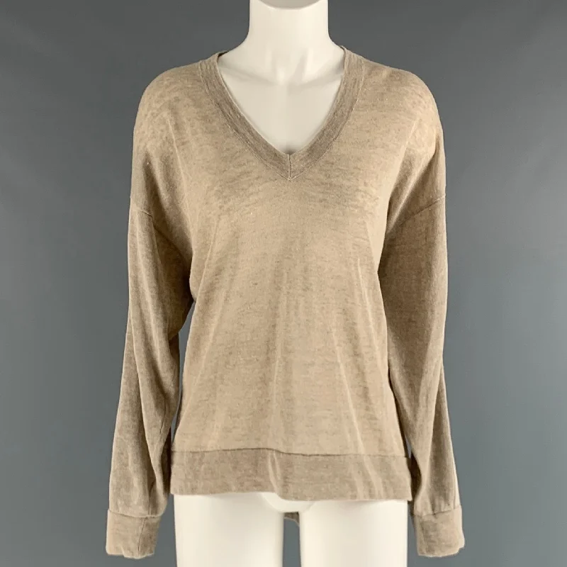 BRUNELLO CUCINELLI Size L Camel Mixed Fabrics Oversized Pullover Notched Neck Pullover BRUNELLO CUCINELLI Size L Camel Mixed Fabrics Oversized Pullover Notched Neck Pullover