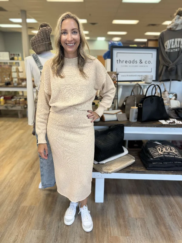 WAFFLE SWEATER TOP + SKIRT SET | OATMEAL Oversized Loose Flowy