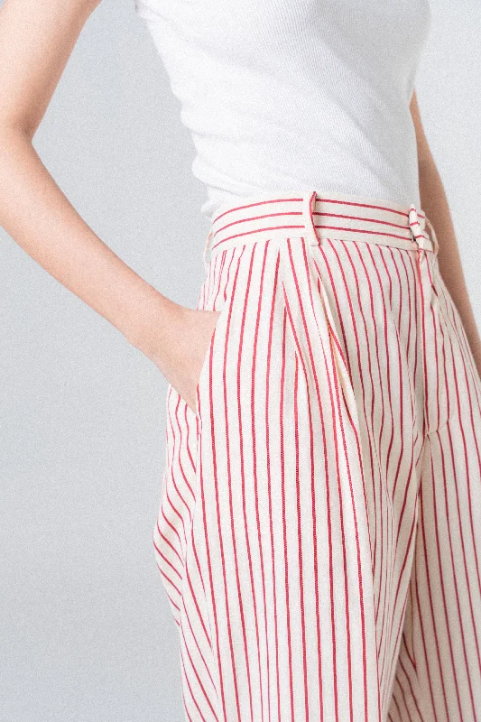 Off Duty Trousers in Burgundy Stripe Trousers Wedding White