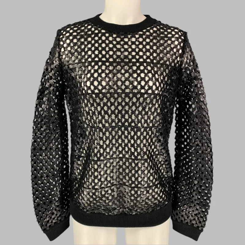 TORY BURCH Size XS Black Sequined Mesh Pullover Bell Sleeve Stylish