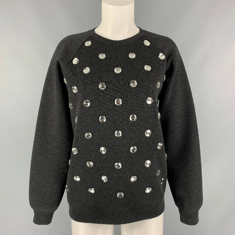 MARC JACOBS Size XS Black Applique Wool Blend Crew-Neck Pullover Asymmetrical Neck Pullover