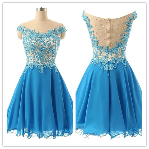 Fitted Tulle Lace Blue Homecoming Dress Prom Dresses