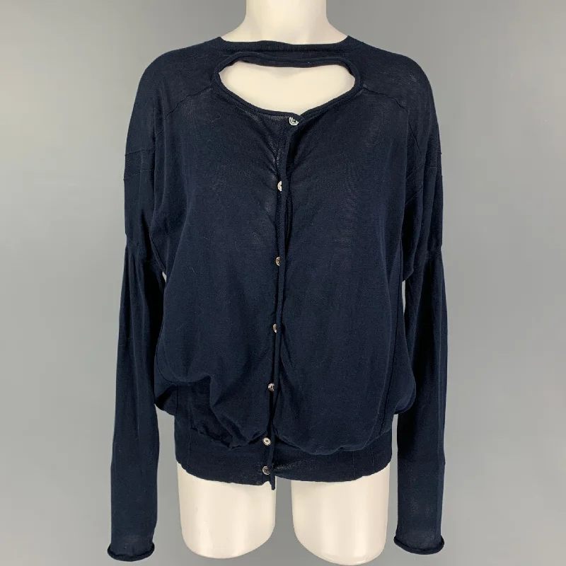 MARNI Size 4 Navy Cotton Dolman Sleeve Pullover Asymmetrical Hem Sweater