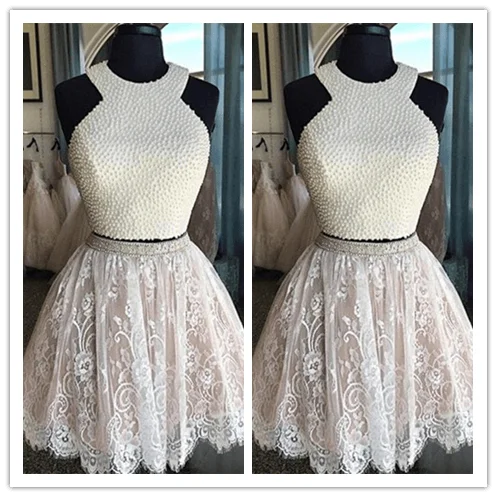 Tulle White Lace Ball Gown Short Prom Dresses