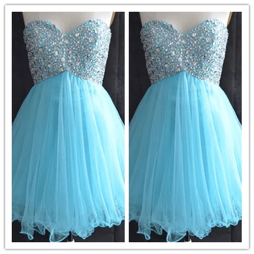 Blue Sweet 16 Dress Tulle Sparkly Sweetheart Prom Dresses