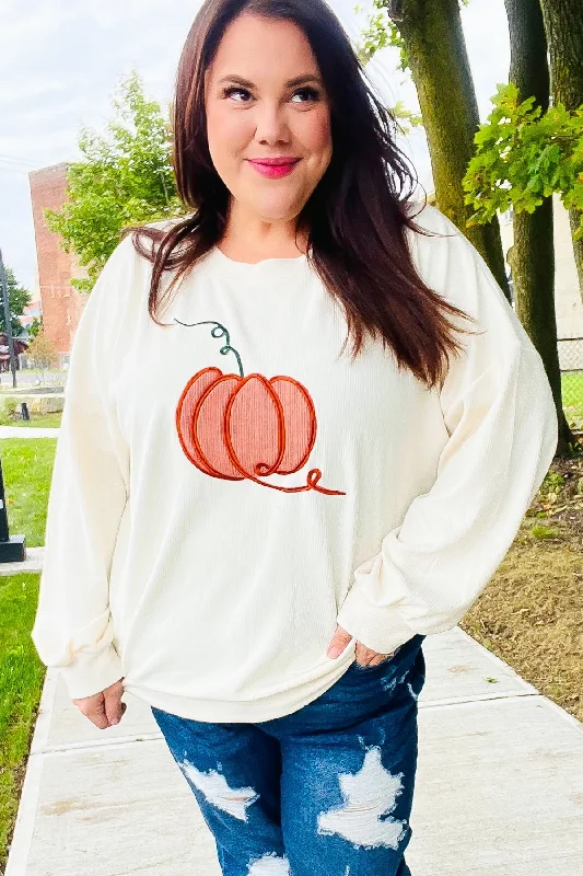 Halloween Lovely Ivory Embroidered Pumpkin Knit Sweater Boxy Sweater Fitted Sweater A-Line Halloween Lovely Ivory Embroidered Pumpkin Knit Sweater Boxy Sweater Fitted Sweater A-Line