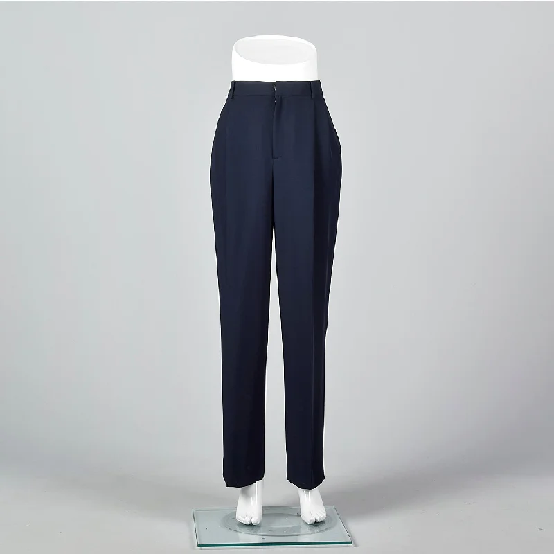 1990s Linda Allard Ellen Tracy Navy Rayon Trousers Trousers Chinos Classic