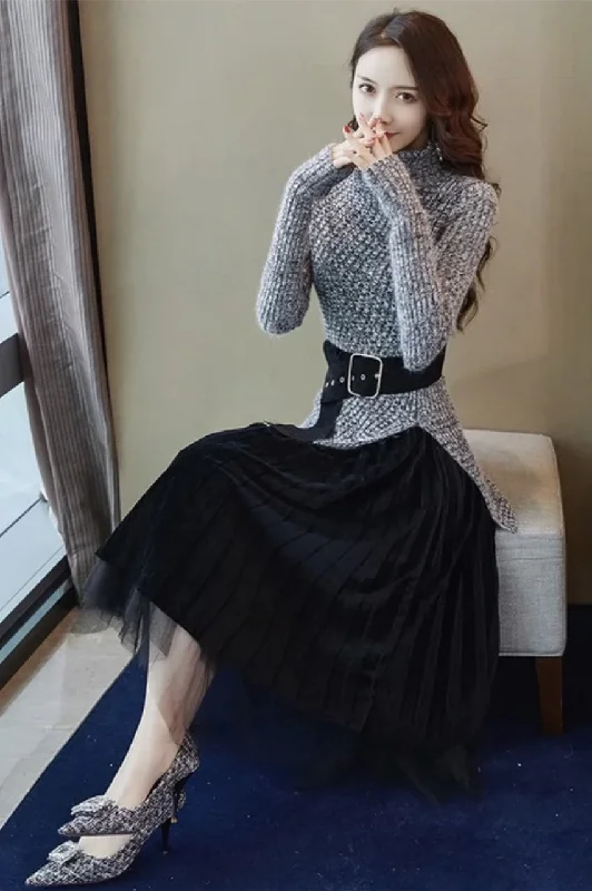 Sweater and Velvet Skirt Set Sweater Knitwear Pullover