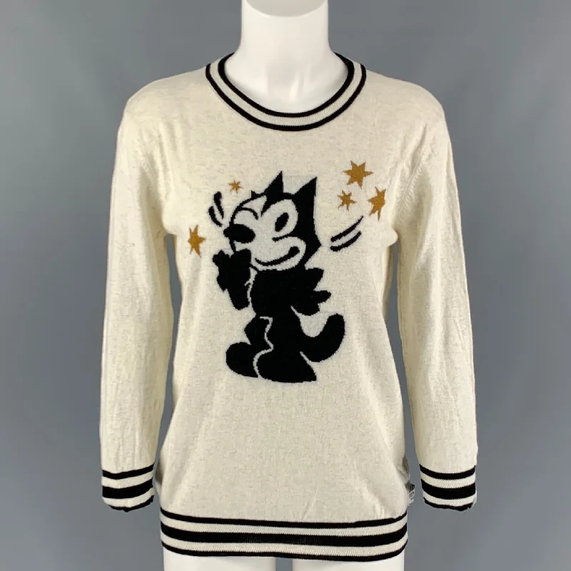 SCOTCH AND SODA Size M Cream & Black Cotton/Wool Cartoon Pullover Wide Sleeve Pullover