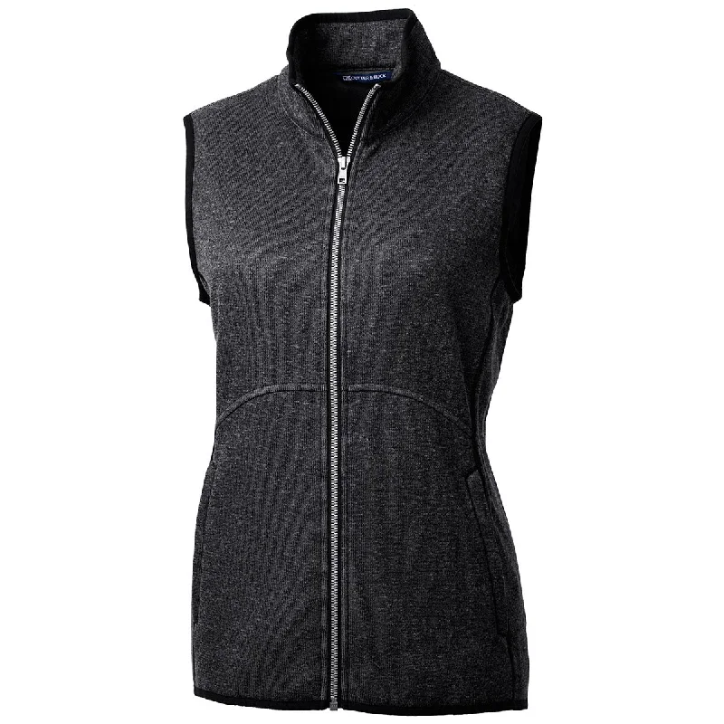 Cutter & Buck Women's Charcoal Heather Mainsail Sweater Knit Full Zip Vest Mesh Blend Leather Blend Suede Blend