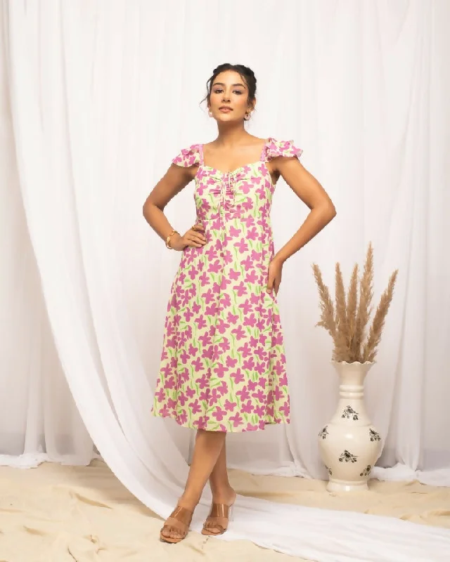 FIORRA Women's Pink Georgette Floral Printed Dress