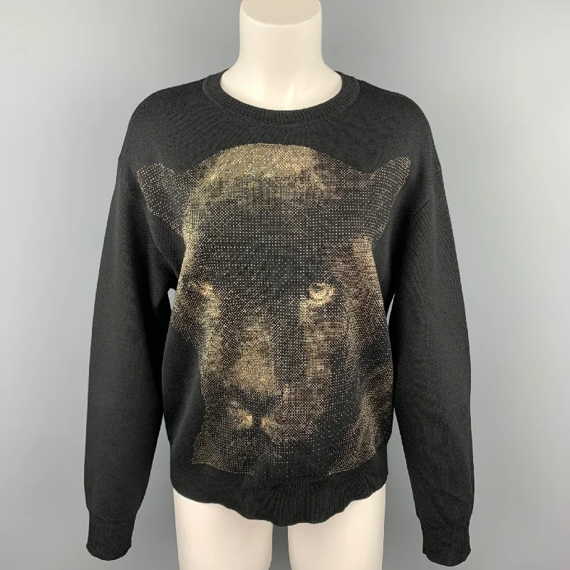 ST. JOHN Size M Black & Beige Black Panther Wool / Rayon Pullover Sweater Boyleg Sleeve Pullover