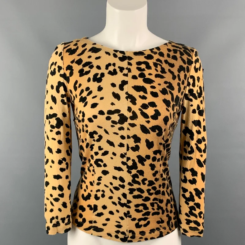 LOVE MOSCHINO Size 6 Beige & Black Viscose Animal Print Pullover Wrist Length Sleeve
