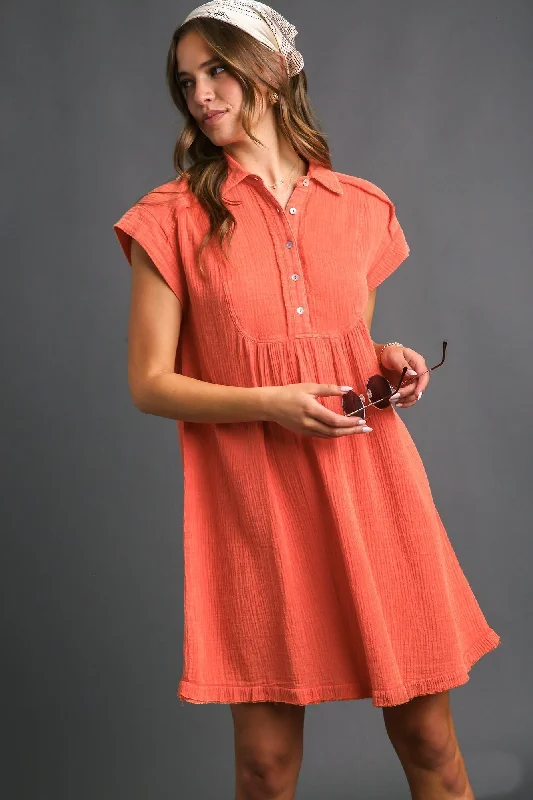 Umgee Cotton Gauze Mineral Wash Dress in Carrot