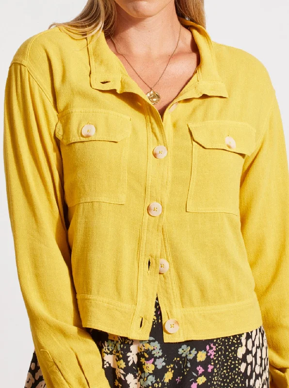 Crop Jacket With Pockets [Limoncello-6889O] One-Shoulder Jacket Off-the-Shoulder Jacket Asymmetrical Jacket