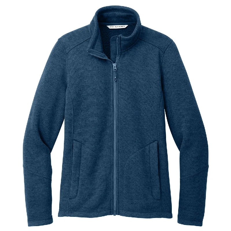 Port Authority Women's Insignia Blue Heather Arc Sweater Fleece Jacket Satin Blend Silk Blend Wool Blend Port Authority Women's Insignia Blue Heather Arc Sweater Fleece Jacket Satin Blend Silk Blend Wool Blend