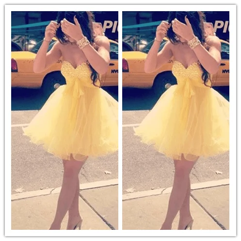 Country Yelllow Short Homecoming Gowns Prom Dresses
