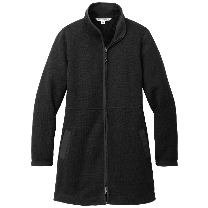 Port Authority Women's Deep Black Arc Sweater Fleece Long Jacket Velvet Chenille Corduroy Port Authority Women's Deep Black Arc Sweater Fleece Long Jacket Velvet Chenille Corduroy