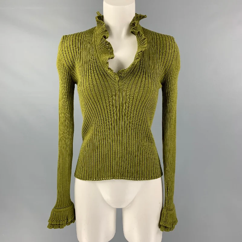 GUY LAROCHE Size M Green Wool Ribbed Long Sleeve Pullover Sheath Sleeve Elegant