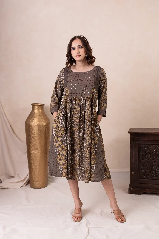 Aakruti Brown Ajarakh Cotton Dress | Ray-ethnic