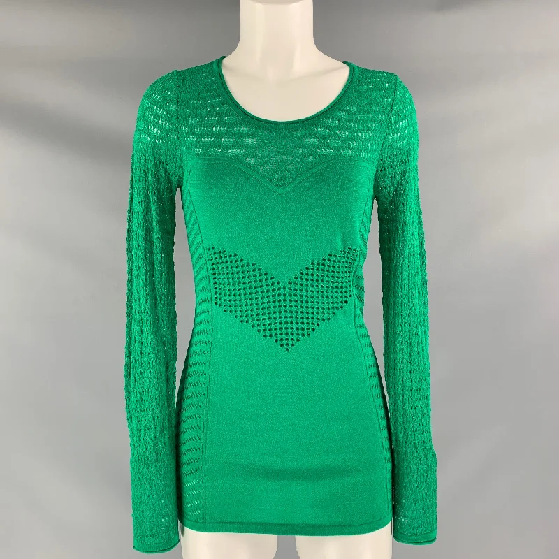 CATHERINE MALANDRINO Size S Green Viscose Blend Textured Pullover Elbow Length Sleeve