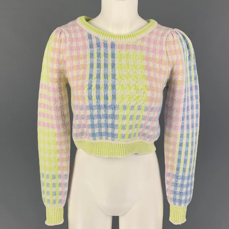 LOVE SHACK FANCY Size XS Multi-Color Nylon Blend Plaid Pullover Boat Neck Sweater