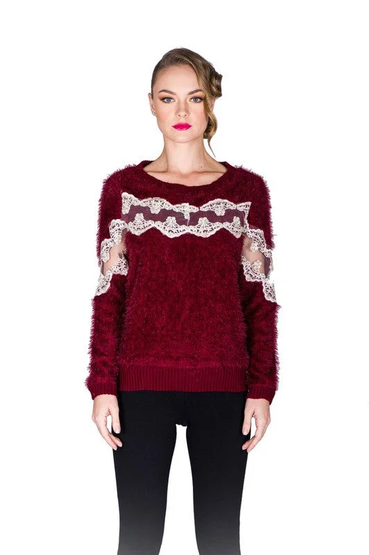 Furry Lace Sweater Hooded Sweater Collared Sweater Shawl Collar