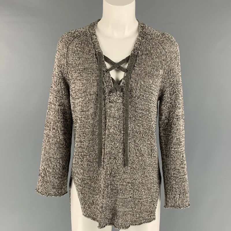 BROCHU WALKER Size S Grey White Linen Heather Lace Up Pullover Turtleneck Warm Pullover