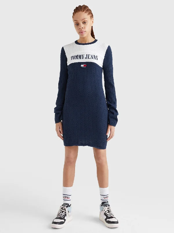Tommy Hilfiger Retro Logo Sweater Dress - Women Velvet Chenille Corduroy