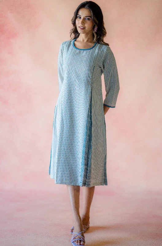 Indian Summer Blue Checks Handloom Dress | Ray-ethnic