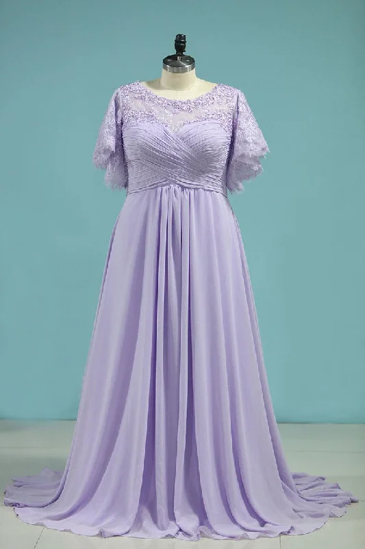 Scoop Mother Of The Bride Dresses Short Sleeves With Applique Chiffon