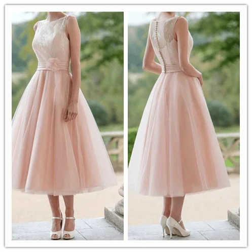 Tull Knee Length Lace Prom Dresses