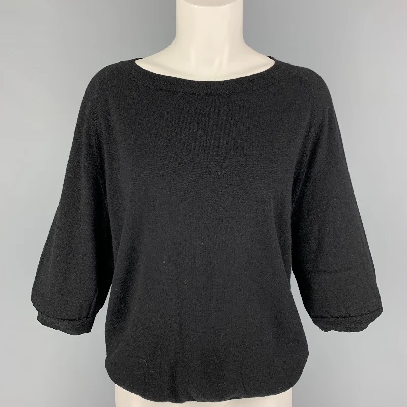 DRIES VAN NOTEN Size L Black Knit Short Sleeve Pullover Button Front Sweater