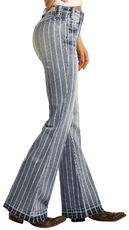 ROCK AND ROLL LADIES HIGH RISE EXTRA STRETCH STRIPED TROUSER JEANS STYLE W8H2533 Trousers Satin Smooth