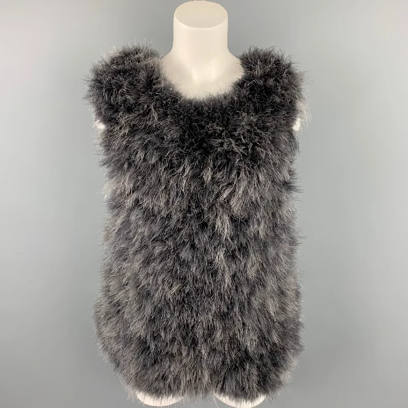 DRIES VAN NOTEN Size S Grey Feathers Oversized Pullover Vest Chunky Knit Pullover