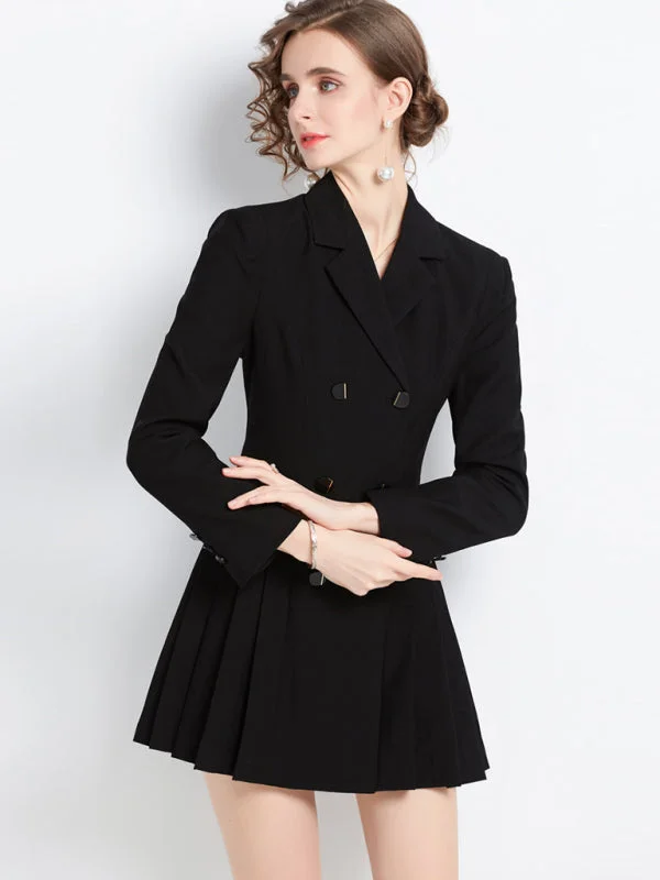 Blue Zone Planet | long-sleeved suit collar double-breasted jacket dress Tiered Jacket Buttoned Jacket Zippered Jacket Blue Zone Planet | long-sleeved suit collar double-breasted jacket dress Tiered Jacket Buttoned Jacket Zippered Jacket