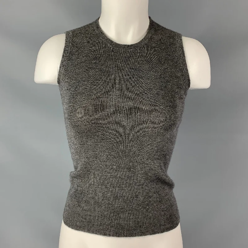 PRADA Size 4 Grey Cashmere & Silk Heather Sleeveless Tank Pullover Oblong Neck Pullover