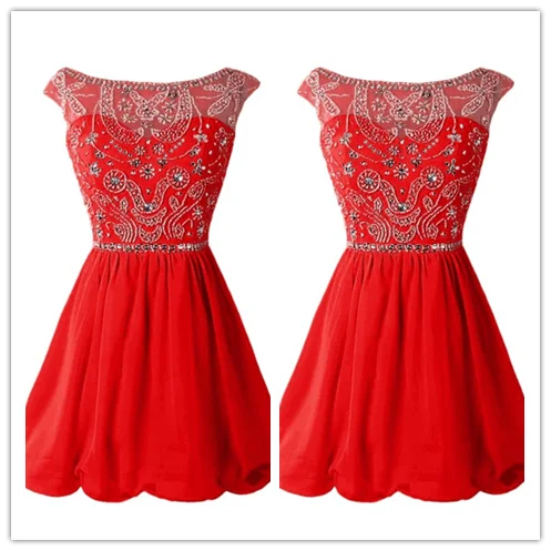 Red Beading Red Chiffon Short Sexy Homecoming Dresses Prom Dresses