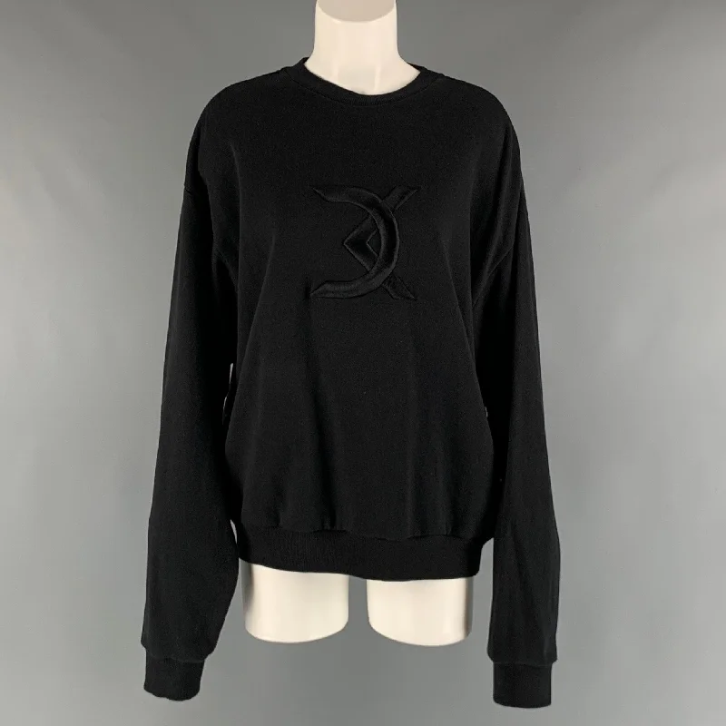 DAVID KOMA Size XS Black Cotton Embroidered Sweatshirt Pullover One Shoulder Top