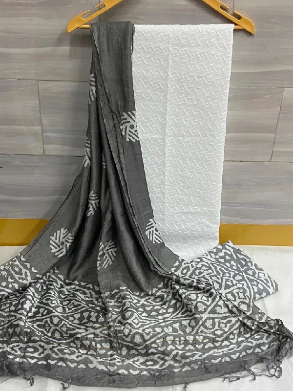 Chikankari Work Cotton Dress Material with Batik Print Salwar and dupatta (Unstitched)