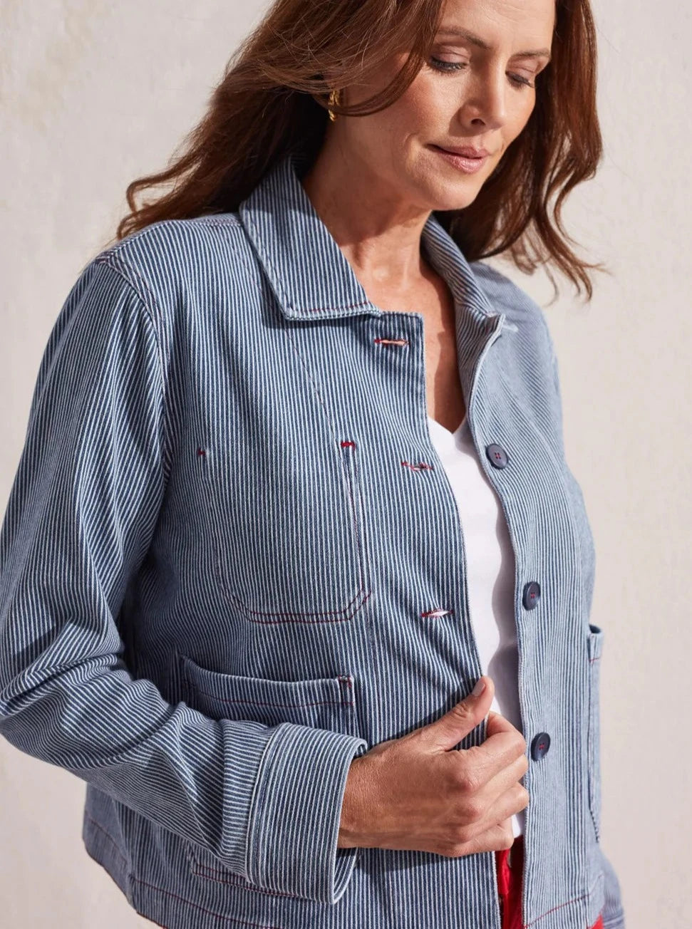 Long Sleeve Button Front Jacket [Jet Blue-1777O-3890] Herringbone Jacket Checkered Jacket Solid Jacket