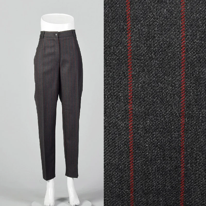 1990s Dolce & Gabbana Gray Trousers with Red Pinstripe Trousers Velvet Soft