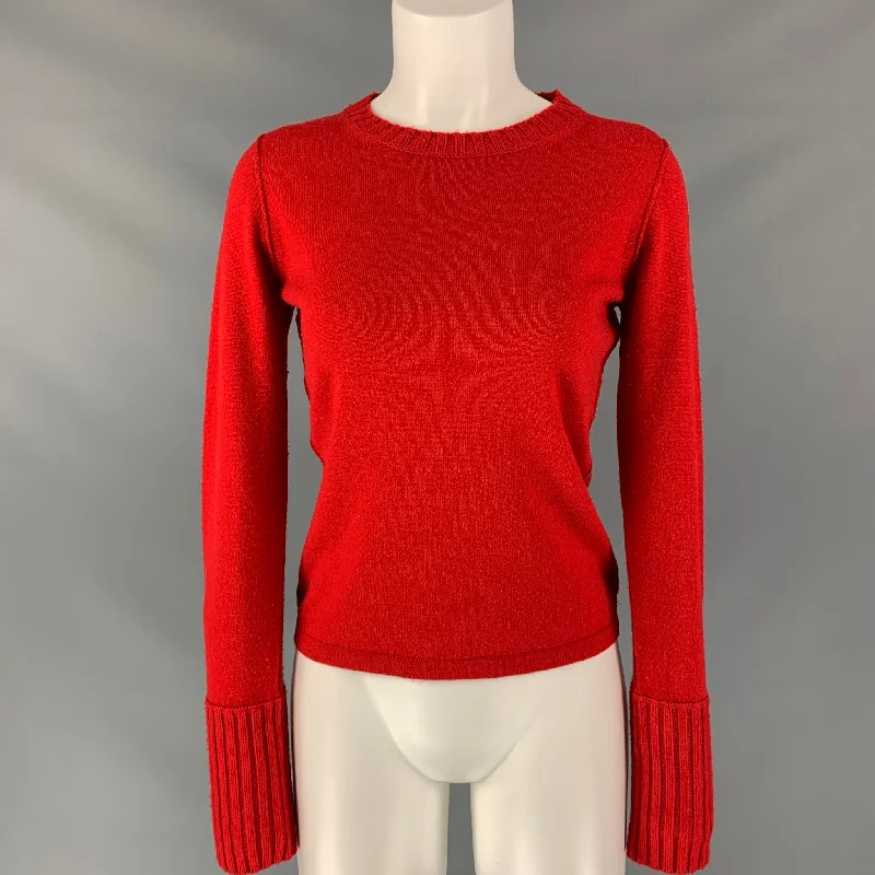 BURBERRY LONDON Size S Red Wool Blend Solid Pullover Lapel Neck Sweater