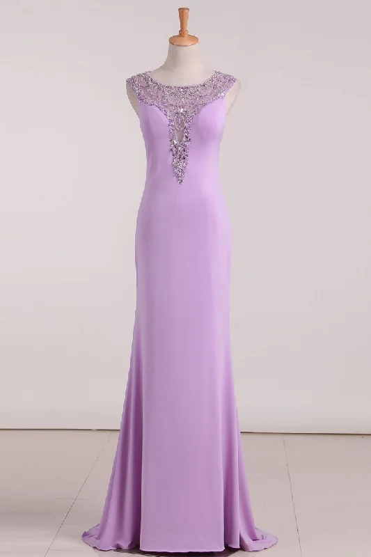 Mermaid ScoopWith Beading Evening Dresses Spandex Sweep Train