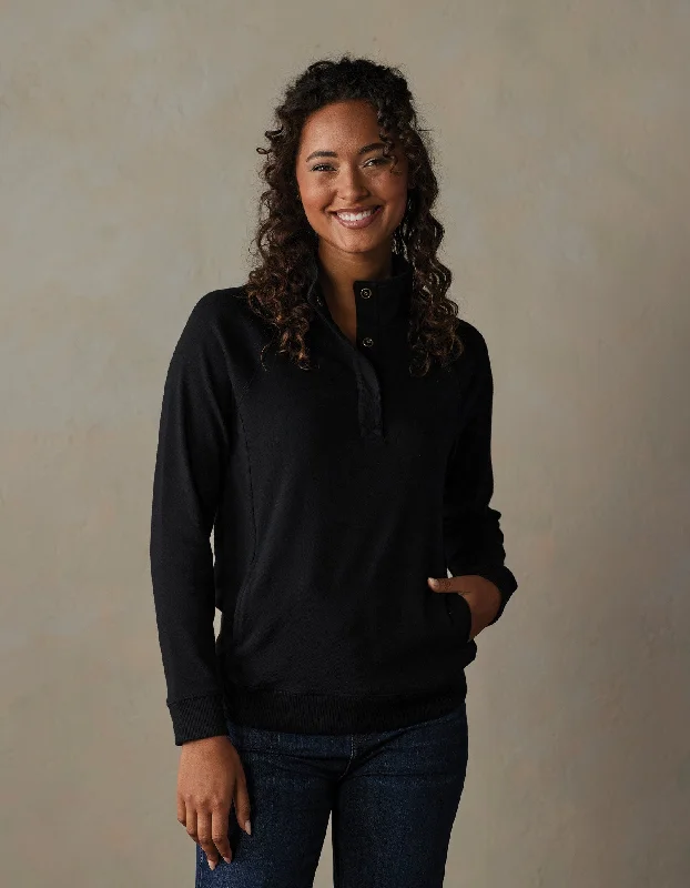 Puremeso Weekend Snap Pullover in Black Chunky Knit Pullover