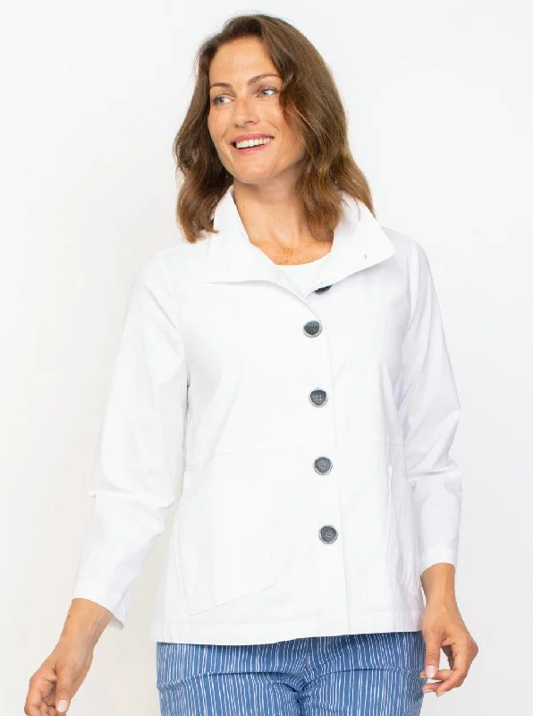 Power Stretch Easy Swing Jacket [White-16902] Notch Collar Jacket Peter Pan Collar Jacket Cowl Neck Jacket