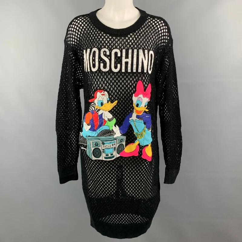 MOSCHINO x H&M Size XS Black & Multi-Color Mesh Wool Disney Pullover Plunging Neck Pullover