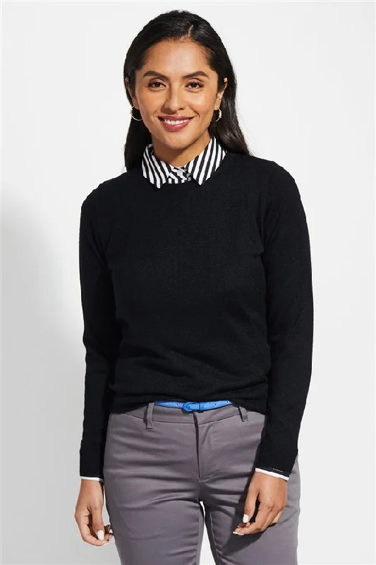 Ladies' Porter Crewneck Sweater - Black Collared Crew Neck Turtle Neck