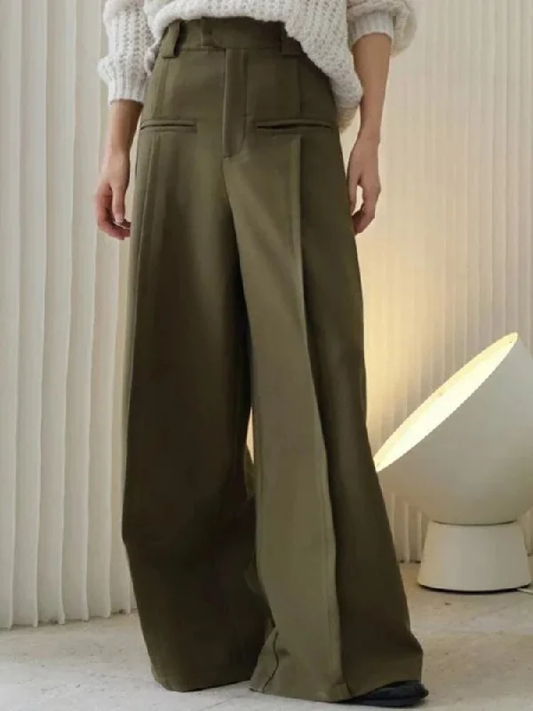 2023 Spring New Women Solid Color Button High Waist Long Trousers Ladies Casual Fashion Wide Leg Pants 2J378 Trousers Office Stylish
